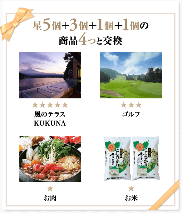 星5個＋3個＋1個＋1個の商品4つと交換